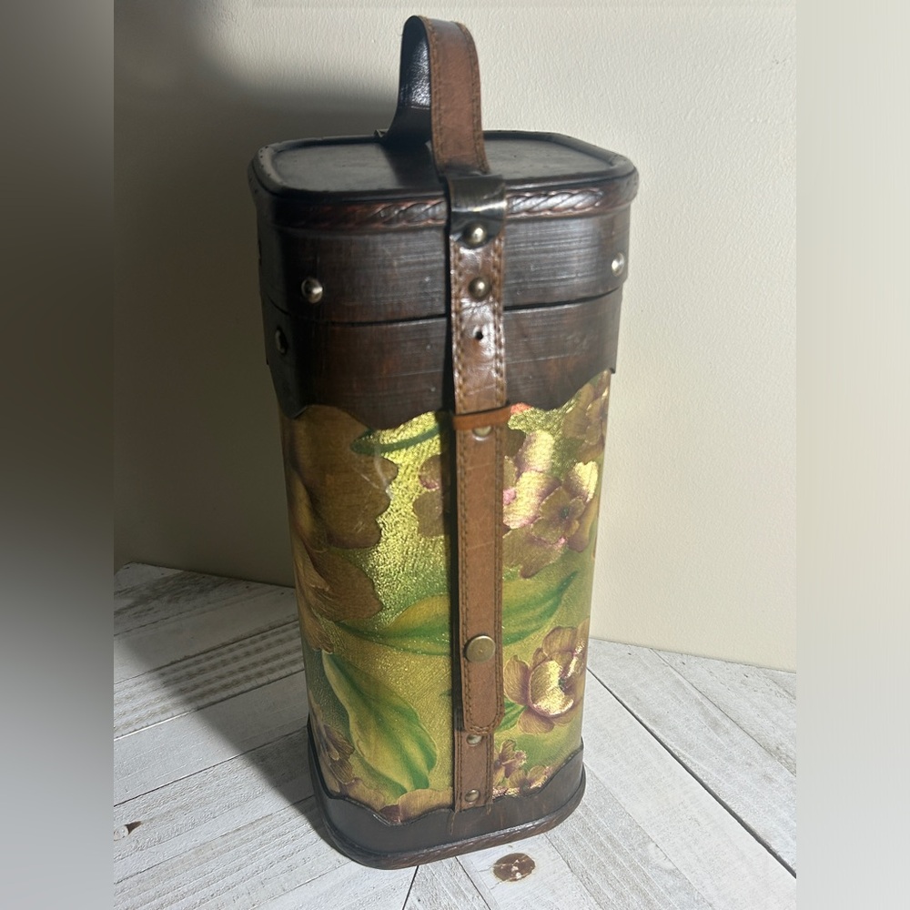 Vintage Wood Wine Box With Leather Detail